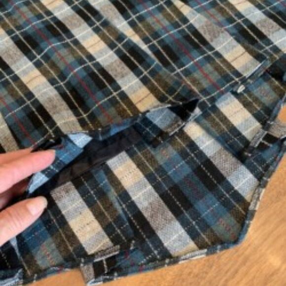 Skirt, plaid, kilt, high low hem, belted, sparkle lurex, EUC, sz Med, - Picture 6 of 15